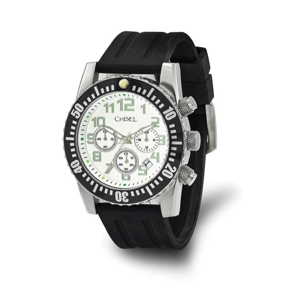 Chisel Mens White Dial Silicone Strap Chronograph Watch